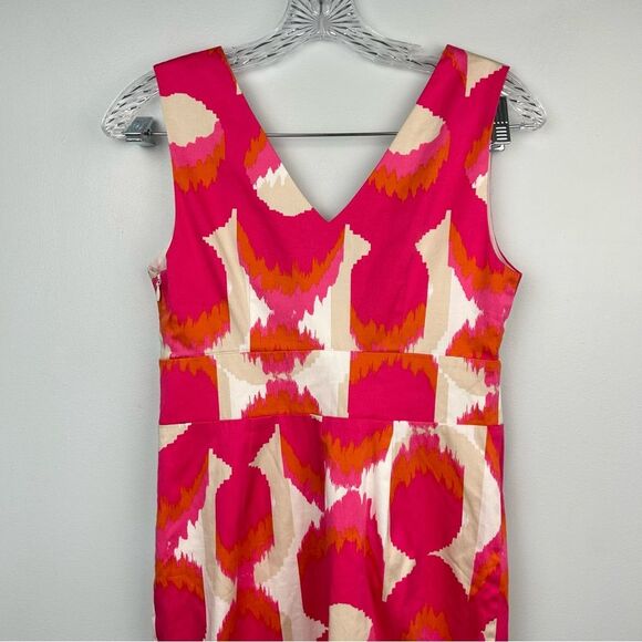Boden Ikat Sheath Dress Pink White Orange Sleeveless V-Neck  Side Zip Sz 4 - Picture 13 of 16